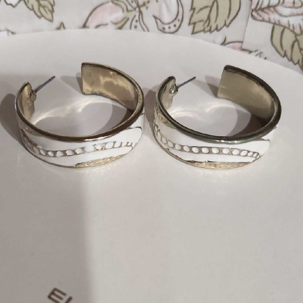 Chic Gold and White Hoop Earrings